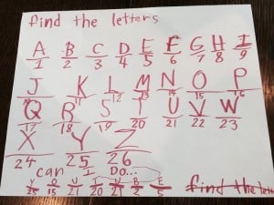 Amy decided her kiddo would have a computer free day, so she came to her with this puzzle to solve. How do you say no when they are so creative?!